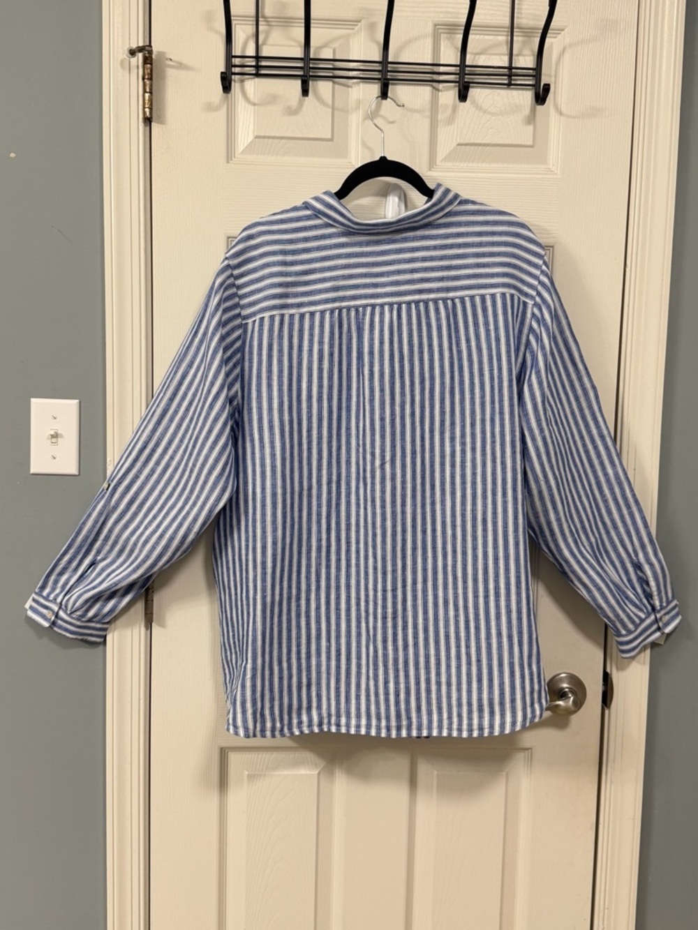 J. Jill Blue and White Striped Linen Button-Front Shirt - Picture 3 of 16